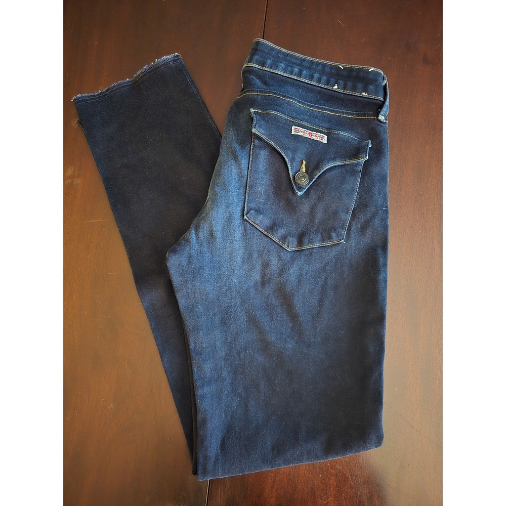 Hudson Womens Dark Wash Slim Jeans Raw Hem Flap Pockets Blue Denim 29